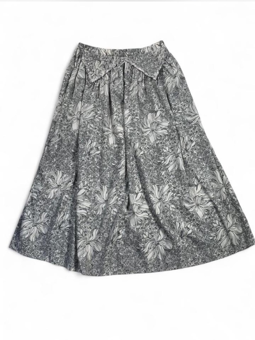 Floral A-Line Midi Skirt in Black & White